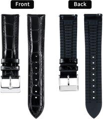 BINLUN Leather Watch Band, Quick Release Leather Watch Band, Alligator Pattern Watch Band, Inner Silicone, Breathable, Replacement Strap, Unisex, 21mm (Black/Silver Buckle)