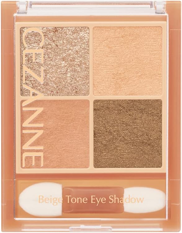 Cezanne Beige Tone Eyeshadow, 01, Nut Beige, 0.1 oz (4.3 g), Glitter, Pearl, Mat, 4 Colors