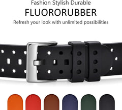 Fluorine Rubber Watch Band, 0.7 inches (18 mm), 0.8 inches (20 mm), 0.9 inches (22 mm), 0.9 inches (24 mm), Luxury Watch Rubber Strap with Easy Click