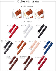Watch Strap, Genuine Leather, Crocodile Embossed Leather, Watch Band, Watch Bracelet, Replacement Strap, 0.47 - 0.87 inches (12 - 22 mm), Bracelet Replacement Instruction Manual Included (English Language Not Guaranteed)