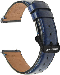 Wristitani Watch Strap, Genuine Leather Watch Band, 0.7 inch (18 mm), 0.8 inch (20 mm), 0.9 inch (22 mm), Replacement Strap, Men's, Women's, Watch Strap with Tools, Dark Blue + Black Buckle, 0.7 inch (18 mm)