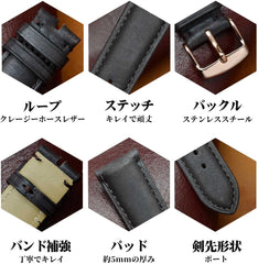Genuine Leather Watch Band, 0.71, 0.75, 0.87, 0.83, 0.94 inches (18, 19, 20, 21, 22, 23, 24 mm), Calf Leather, Replacement Band, Brown, Adjustment Tools and Spring Bars Included