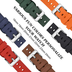 Fluoro Rubber Watch Band, 0.7 inches (18 mm), 0.7 inches (19 mm), 0.8 inches (20 mm), 0.8 inches (21 mm), 0.9 inches (22 mm), 0.9 inches (23 mm), 0.9 inches, Rubber