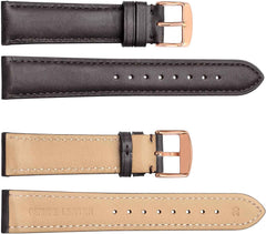 Genuine Leather Watch Band, 0.71, 0.75, 0.87, 0.83, 0.94 inches (18, 19, 20, 21, 22, 23, 24 mm), Calf Leather, Replacement Band, Brown, Adjustment Tools and Spring Bars Included
