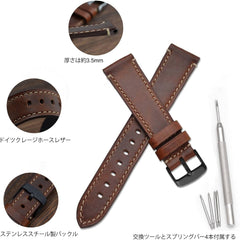 Watch Strap, 0.7, 0.8, 0.9, 0.9 inch (18, 20, 22, 24 mm) Replacement Band, Retro Genuine Leather Wristwatch Band