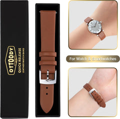 Genuine Leather Watch Band, Watch Strap 12mm, 14mm, 16mm, 18mm, 20mm, 22mm, Elegant Ultra Soft Calf Leather Watch Replacement Band for Watches and Smart Watches, Quick Release Replacement Strap No Tools Required for Women, Men