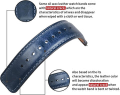 Wristitani Watch Strap, Genuine Leather Watch Band, 0.7 inch (18 mm), 0.8 inch (20 mm), 0.9 inch (22 mm), Replacement Strap, Men's, Women's, Watch Strap with Tools, Dark Blue + Black Buckle, 0.7 inch (18 mm)