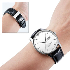BINLUN Leather Watch Band, Quick Release Leather Watch Band, Alligator Pattern Watch Band, Inner Silicone, Breathable, Replacement Strap, Unisex, 21mm (Black/Silver Buckle)