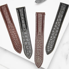 SEURE Genuine Leather Band, Alligator Leather and Cowhide Leather, Watch Strap, 0.71, 0.79, 0.83, 0.83, 0.97 inches (18, 19, 20, 21, 22 mm) Crocodile, Watch Strap, Replacement Strap, Waterproof, Sweat Proof, Unisex