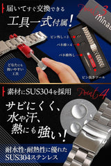 Watch Strap, 0.8 inches (20 mm), 0.9 inches (22 mm), Black, Silver, Replacement Tool Included, Recommended for Watch Lovers