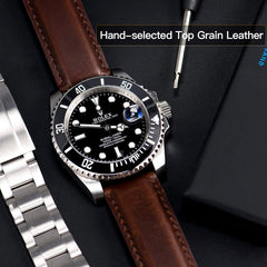 Watch Band, Watch Strap, 0.7 inches (18 mm), 0.8 inches (20 mm), 0.8 inches (21 mm), 0.9 inches (22 mm), Elegant, Calf Leather, Genuine Leather Watch Band, Quick Release, No Tools Required, Sweatproof, Tactile Lining, Replacement Watch Strap, Unisex