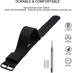 Nylon Strap, 0.71, 0.87, 0.94 inches (18, 20, 22, 24 mm), Military Watch Strap, Black Buckle