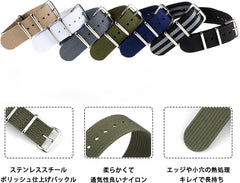 NATO Belt, 0.6 inch (16 mm), 0.7 inch (18 mm), 0.8 inch (20 mm), 0.9 inch (22 mm), Nylon Military Watch Band, Watch Replacement Bell (Replacement Instruction Manual, Replacement Tool, Spring Bars Included)