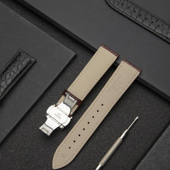 SEURE Genuine Leather Band, Alligator Leather and Cowhide Leather, Watch Strap, 0.71, 0.79, 0.83, 0.83, 0.97 inches (18, 19, 20, 21, 22 mm) Crocodile, Watch Strap, Replacement Strap, Waterproof, Sweat Proof, Unisex