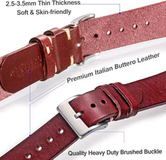 Watch Band, Genuine Leather Watch Replacement Band, Italian Buttero Leather, Vibrant Colors, Quick Release Watch Strap, 0.7 / 0.8 inches (18 / 20 / 22 mm)