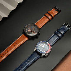 Wristitani Watch Strap, Genuine Leather Watch Band, 0.7 inch (18 mm), 0.8 inch (20 mm), 0.9 inch (22 mm), Replacement Strap, Men's, Women's, Watch Strap with Tools, Dark Blue + Black Buckle, 0.7 inch (18 mm)
