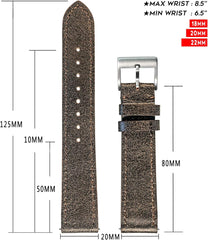 Watch Band, Watch Band, Genuine Leather Mustrot Leather Watch Strap, Soft Vintage Fine Leather Grain, 0.7/0.9 inches (18/20/22 mm), Quick Release Watch Strap