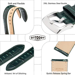 Watch Band, Watch Strap, 0.71, 0.83, 0.87, 0.9 inches (18, 20, 21, 22 mm), Alligator Leather Pattern, Elegant, Genuine Leather Watch Band, Replacement Strap, Quick Release, No Tools Required, For Men and Women, Watches and Smartwatches