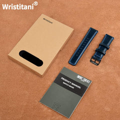 Wristitani Watch Strap, Genuine Leather Watch Band, 0.7 inch (18 mm), 0.8 inch (20 mm), 0.9 inch (22 mm), Replacement Strap, Men's, Women's, Watch Strap with Tools, Dark Blue + Black Buckle, 0.7 inch (18 mm)