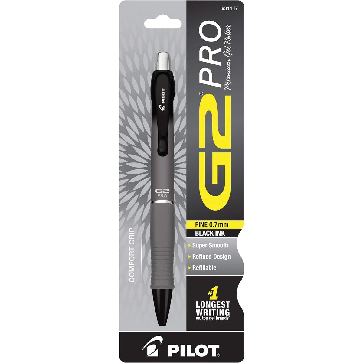 Pilot G2 Pro Retractable Gel Ink Roller Ball Pen, Fine Point, Gray Barrel, Black Ink (31147)