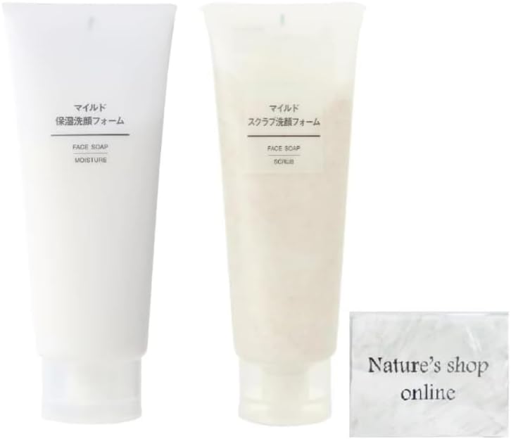 MUJI Mild Moisturizing Facial Cleansing Foam, 7.1 oz (200 g), Mild Scrub Facial Cleansing Foam, 7.1 oz (200 g), Set of 2, Bonus