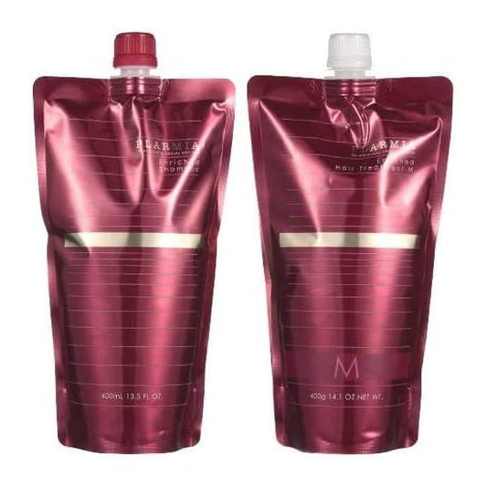 Milbon Plamia Enriched Shampoo 13.5 fl oz (400 ml) + Treatment F, 14.1 oz (400 g), Refill Set