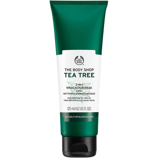 The Body Shop Official Tea Tree 3-in-1 Wash, Scrub, Mask, 4.2 fl oz (125 ml) Genuine