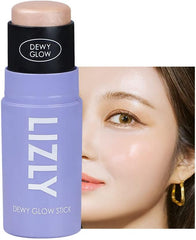 Cheek Highlighter Stick Multi-Face Makeup Stick Multi Balm LIZLY Dewy Glow Cheek Hilighter Multi Balm Stick Korean Cosmetics Spotlighting Lame Glitter 3D Look Cream for Cheeks and Lips (02 Pink Pink)