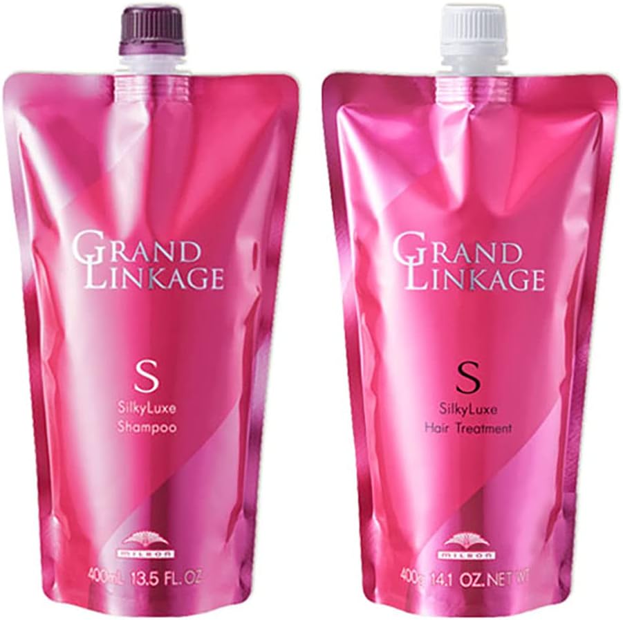 Set Milbon Grand Linkage Silky Luxe Refill Set (Shampoo 13.5 fl oz (400 ml) + Treatment, 14.1 oz (400 g), Smooth (For Soft Hair) Refill