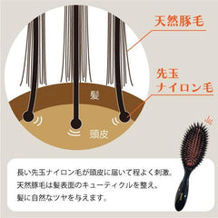 Beth (Made in Japan) Made by a Long-established Commercial Manufacturer Hairdresser's Finishing Cushion Brush Pig Hair/Tip Nylon Hair Mix Flocking VESS (Brush Cleaner Included)