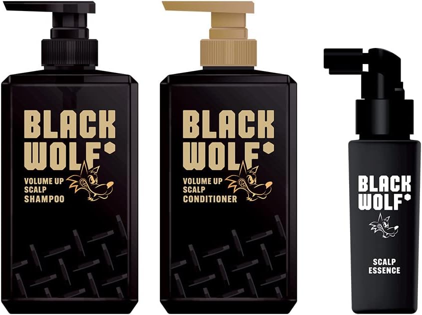 [Japanese Shampoo and Conditioner] BLACK WOLF Rumoured black shampoo: Contains hematin (hair repair ingredient) Black Wolf Volume Up Scalp Shampoo   Conditioner + Scalp Essence (Sample) Included Limited Edition 3 Pieces Assorted