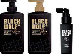 [Japanese Shampoo and Conditioner] BLACK WOLF Rumoured black shampoo: Contains hematin (hair repair ingredient) Black Wolf Volume Up Scalp Shampoo   Conditioner + Scalp Essence (Sample) Included Limited Edition 3 Pieces Assorted