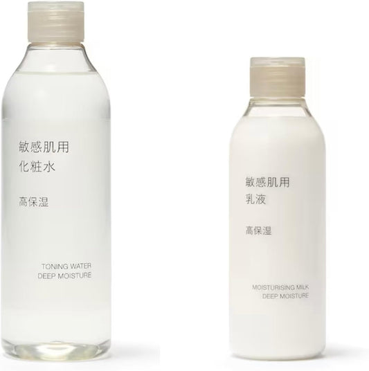 MUJI High Moisturizing Sensitive Skin Lotion 10.1 fl oz (300 ml) + High Moisturizing Milky Lotion for Sensitive Skin 7.8 fl oz (200 ml), Set of 2