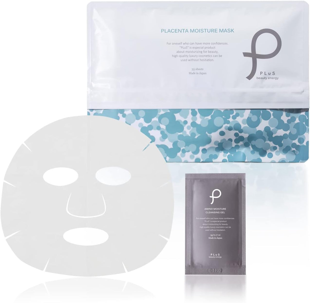 [Japanese Moisturizing] Special sheet mask set with official limited bonus PLuS Placenta Moisture Mask 35 pieces / Daily type (includes cleansing gel sample) Moisturizing Firming Tightening (Made in Japan)