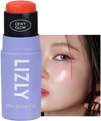 Cheek Highlighter Stick Multi-Face Makeup Stick Multi Balm LIZLY Dewy Glow Cheek Hilighter Multi Balm Stick Korean Cosmetics Spotlighting Lame Glitter 3D Look Cream for Cheeks and Lips (02 Pink Pink)