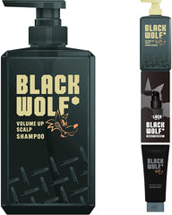 [Japanese Shampoo and Conditioner] BLACK WOLF Rumoured black shampoo: Contains hematin (hair repair ingredient) Black Wolf Volume Up Scalp Shampoo   Conditioner + Scalp Essence (Sample) Included Limited Edition 3 Pieces Assorted