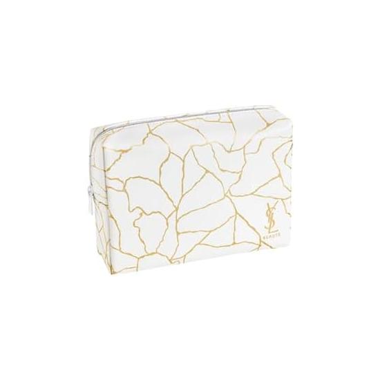 Yves Saint Laurent Square White Gold Marble Pattern Pouch, white/gold