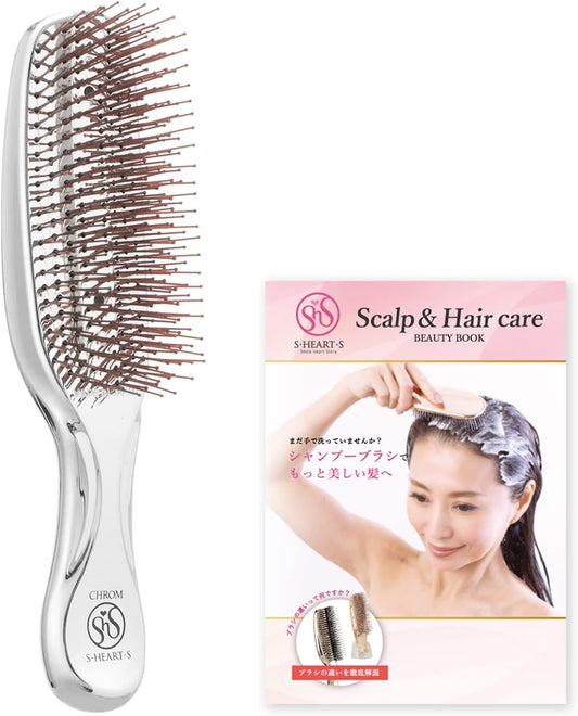 S HEART S Heart S Scalp Brush, Straight Hair, Unisex, Chrome, Anti-Static, Includes Beauty Book