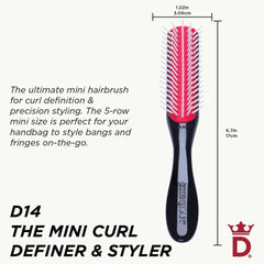 Denman Curly Hair Brush D14 (Black) 5 Row Styling Brush for Detangling, Separating, Shaping and Defining Curls, Fringes