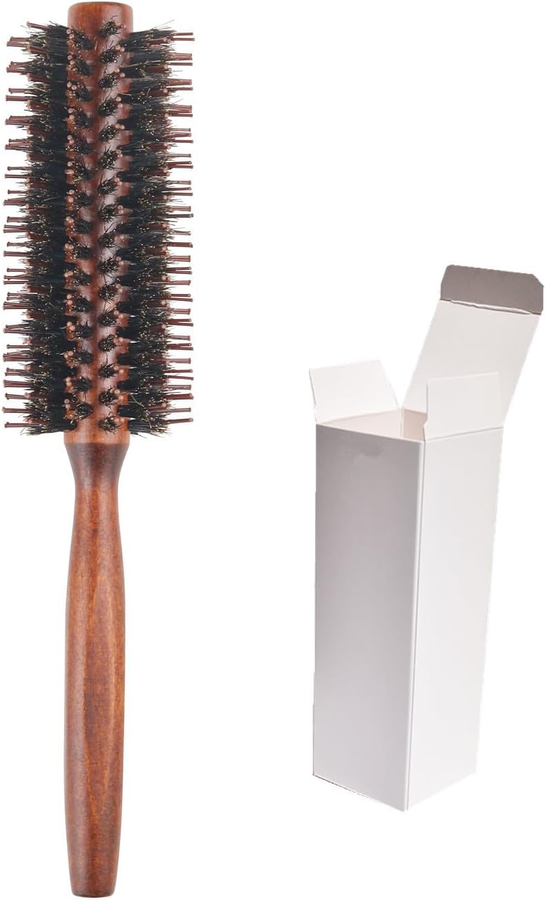 Roll Brush, Blow Brush, Pig Bristle, Curling Brush, Men's, Women's, Blowing Hair Brush, Natural Bristle Brush, Anti-Static, Natural Wood, Straight Pattern, M