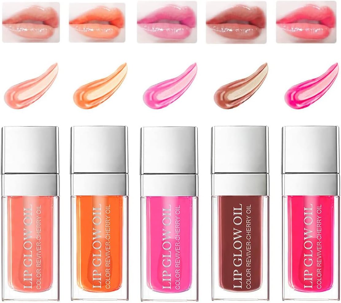 Plumping Lip Oil, Tinted Lip Balm Hydrating Lip Gloss, Long Lasting Nourishing Lip Glow Oil Shine Lip Tint (#All)