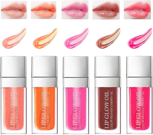 Plumping Lip Oil, Tinted Lip Balm Hydrating Lip Gloss, Long Lasting Nourishing Lip Glow Oil Shine Lip Tint (#All)