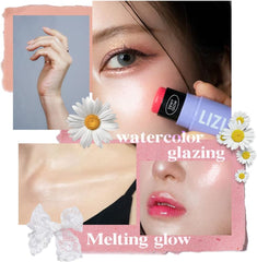 Cheek Highlighter Stick Multi-Face Makeup Stick Multi Balm LIZLY Dewy Glow Cheek Hilighter Multi Balm Stick Korean Cosmetics Spotlighting Lame Glitter 3D Look Cream for Cheeks and Lips (02 Pink Pink)