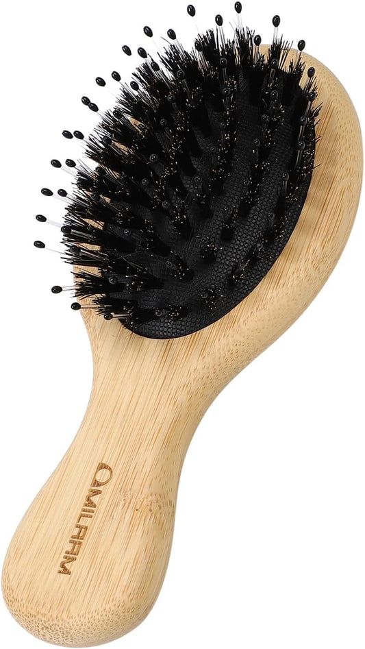 MILAAM Mini Hair Brush, Natural Pig Bristle, Glossy Hair, Smooth Hair Prevention, Tangle-Free, Anti-Static, Women's, Men's, Small, Portable, Travel, Spa, Sauna, Public Bath