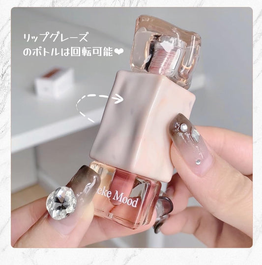 New Baroque Irregular Marble Mirror Ice Cube Lip Glaze, Milk Coffee Soft Mist Ice Cube Lip Glaze, Lipstick Lip Glaze, Lip Gloss, Lip Mud Lip Gloss-04# Wart Fuso