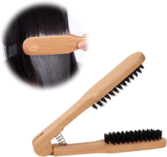 Coollooda Twin Brush, Straightening Brush, Hairdresser Recommended, Hair Brush, Pig Hair, Blow Brush, Wood Style, Wood, Improve Hair Quality, Anti-Static, Hair Care