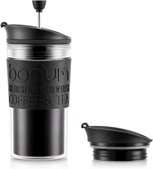 BODUM K11102-01 Travel Press Set, French Press, Coffee Maker (with Lid for Tumblers, Plastic, 11.8 fl oz (350 ml), Black, Genuine Product