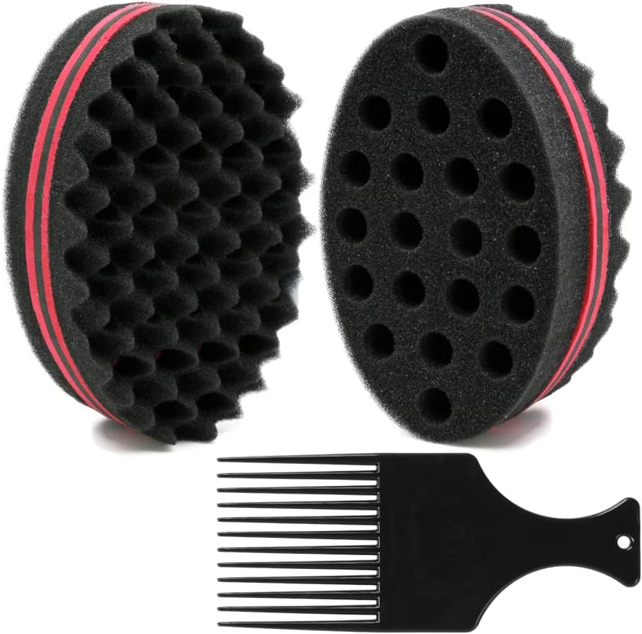 BEWAVE Big Hole Barber Hair Brush Sponge Dread Rocking Twist Frosted Curl Coil Wave Hair Care Tools, 2pcs