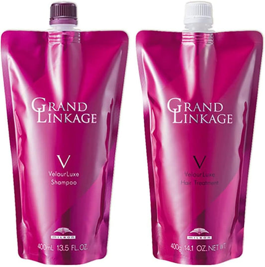 Set Milbon Milbon Grand Linkage Veloa Luxe Refill Set (Shampoo 13.5 fl oz (400 ml) + Treatment, 14.1 oz (400 g), Moist (For Hard and Habitous Hairs) Refill