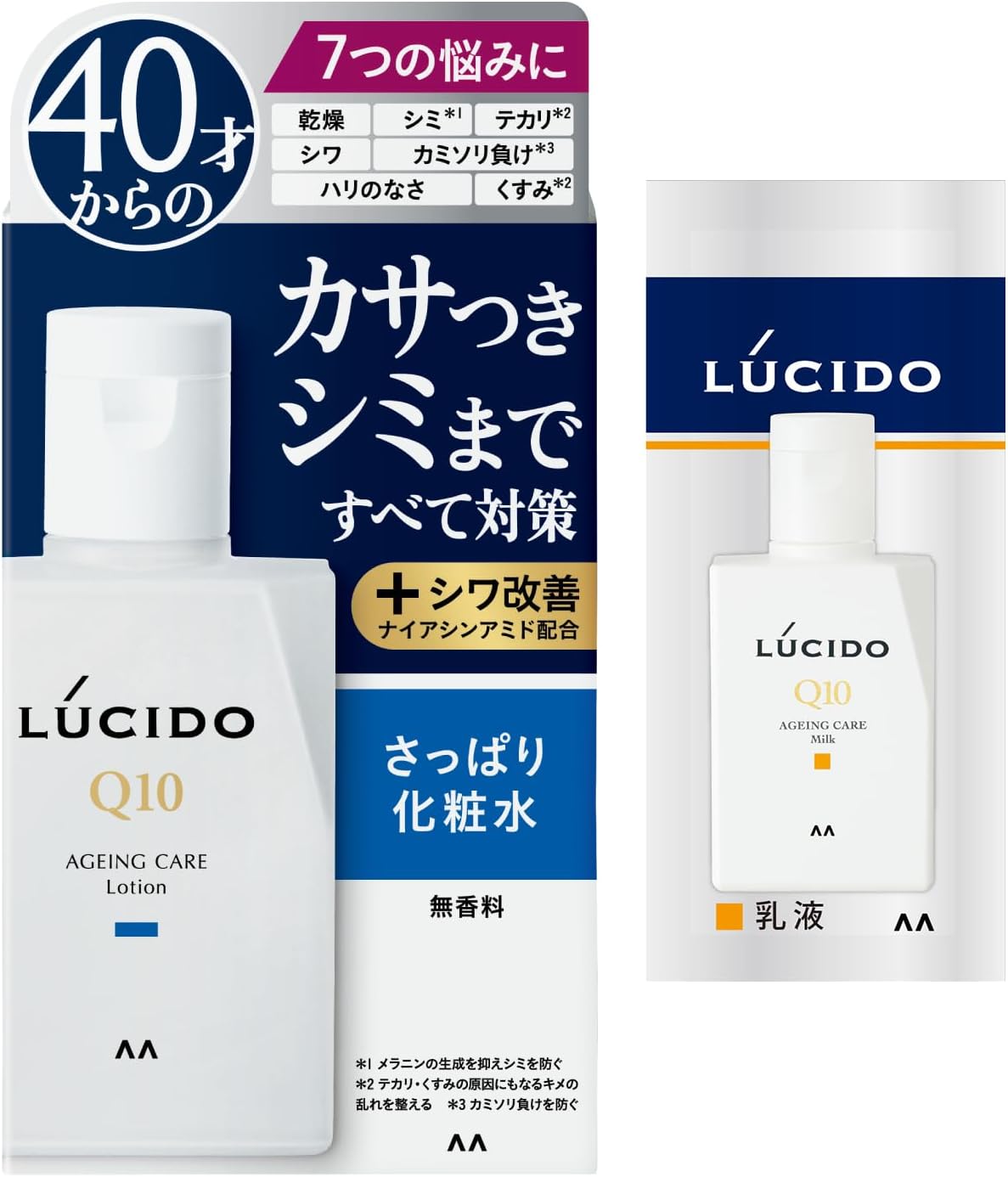 Amazon.co.jp Exclusive LUCIDO Quasi-drug Medicated Total Care Lotion Men's Skin Care Moisturizing Unscented Set 110ml + Sample (Emulsion 2ml)